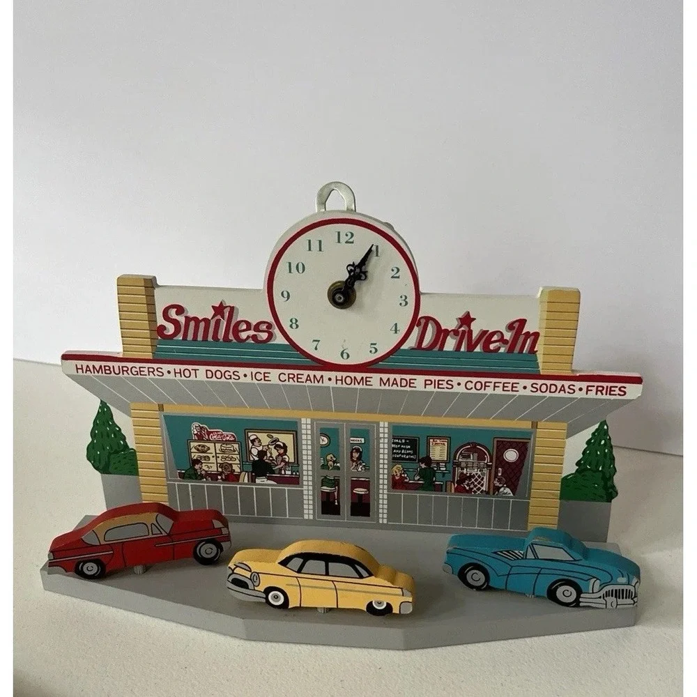 1988 Smiles Drive in car 3D clock UNTESTED 50s colorful quirky Coca Cola deco